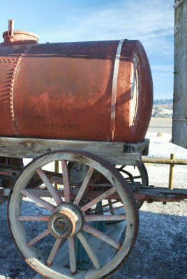 Horse drawn water cart at Harmony Borax Works
