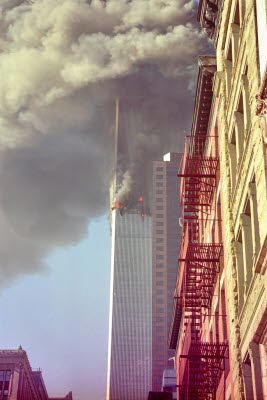 View of second tower burning