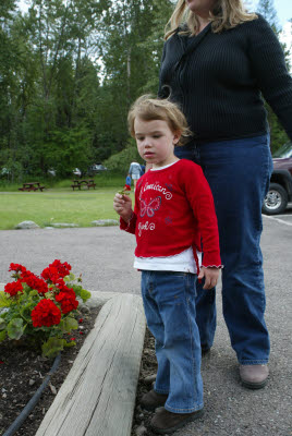 Emma picking flowers