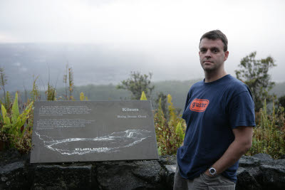 KC at the Kilauea Caldera (View from Volcano House Hotel)