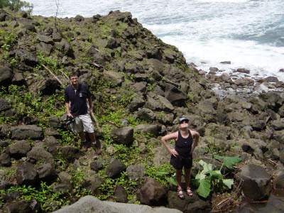 Mark and Lisa looking up at the waterfall