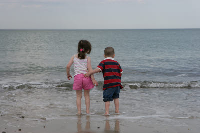 Katie and Cooper on the Beach in Duxbury