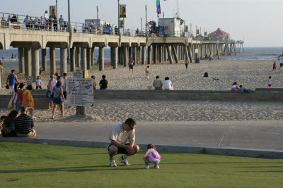 The lawn at Huntington Beach Pier