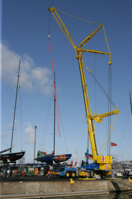 Putting boats in the water at Americas Cup Village