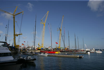 Putting boats in the water at Americas Cup Village