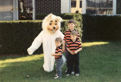 Jeremy, Jason, Brandon, and the Easter Bunny (Mark) at Rosetree