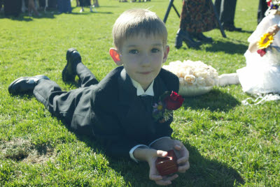 Zack taking a rest at Dawn's wedding