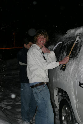 Mark and Alex clean the car