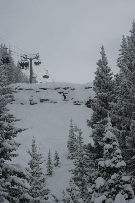 Joe goes down cliff at chair 4