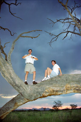 King of the Savanna and Lisa in a tree at Okapuka