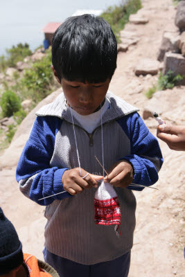 Knitting Boy, Tequile Island, Lake Titicaca, Peru