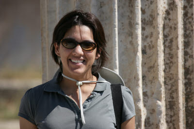 Amynah at Ephesus, near a marble column