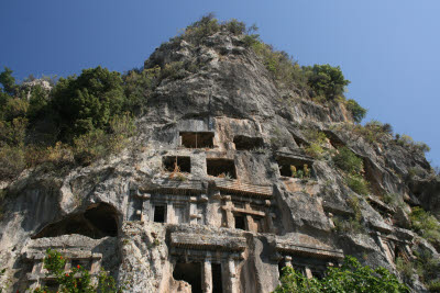 The rock cut tomb of Amyntas in Fethiye, Turkey