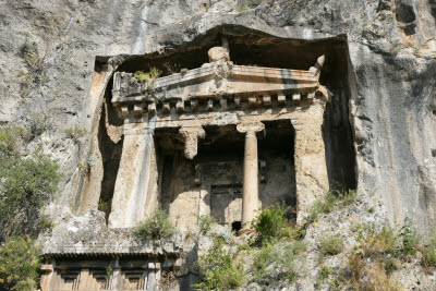 The rock cut tomb of Amyntas in Fethiye, Turkey