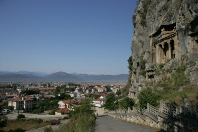 The rock cut tomb of Amyntas in Fethiye, Turkey