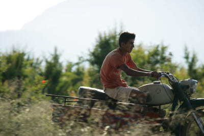 Turkish motorcycle rider near Letoon, Turkey