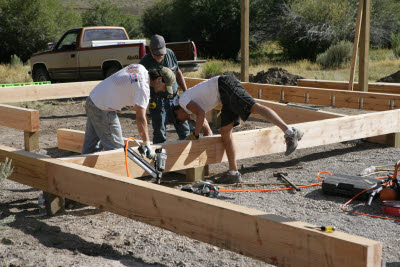 Nailing beams into place