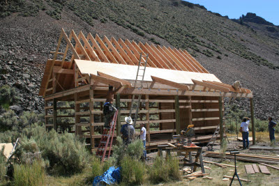 Setting the porch rafters