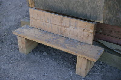 Scrap bench served as tool bench and dining table